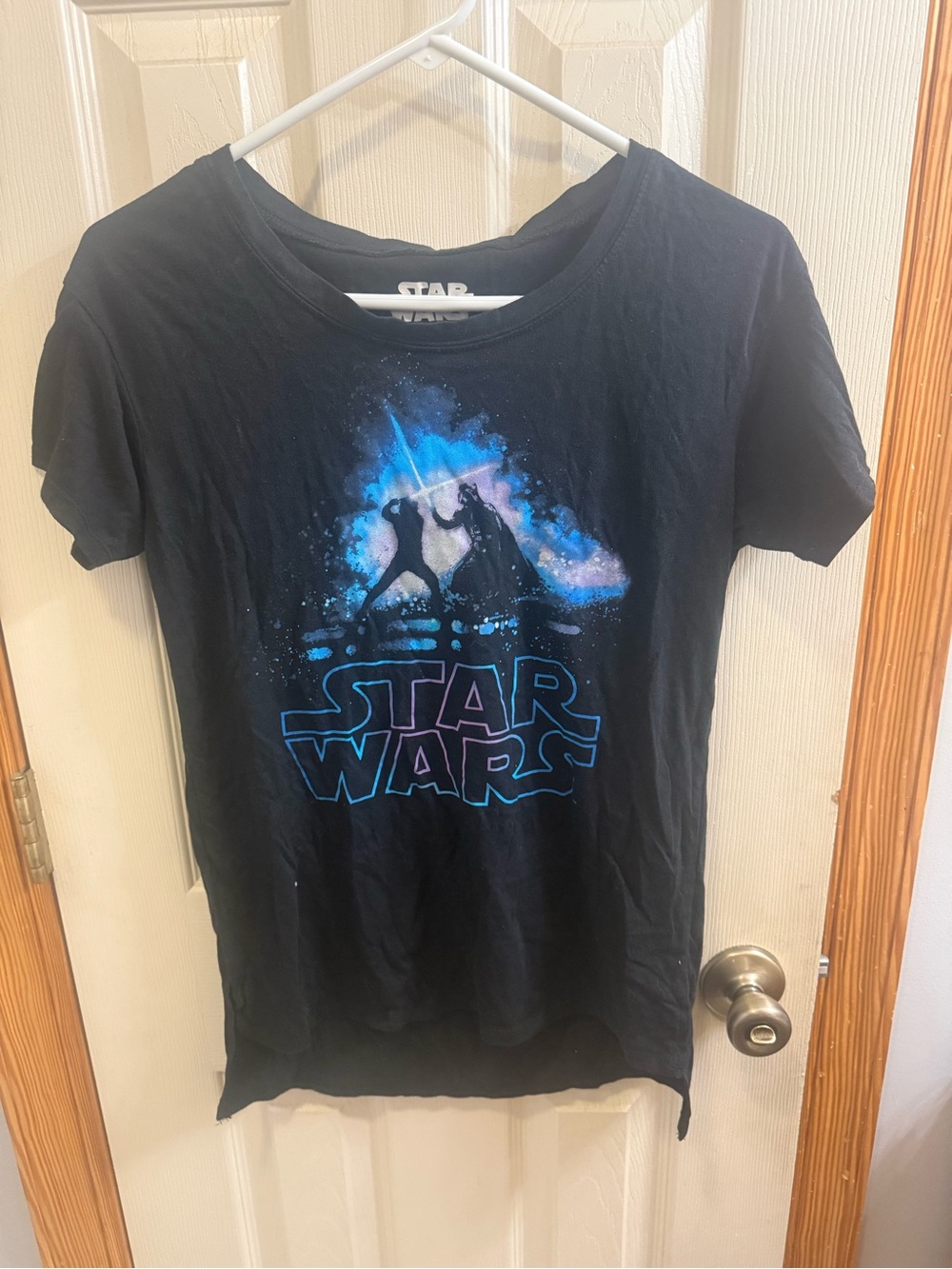 Star Wars Black Tee with Blue & Purple Lightsaber Graphic - Women's Short Sleeve